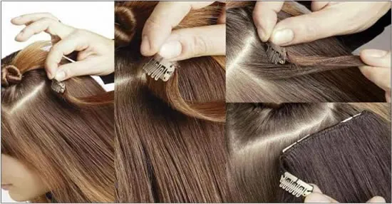 На фото показано, как прикреплять волосы на заколках.