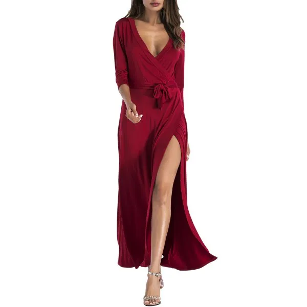 длинное красное платье-халат