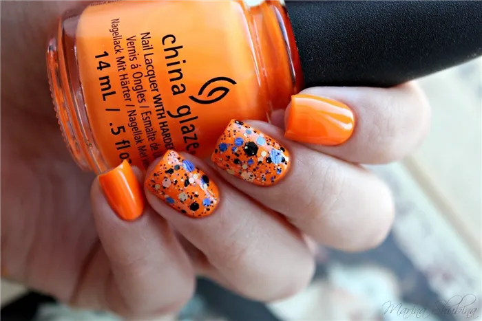 Идеи оранжевого маникюра. С какими цветами сочетается оранжевый ногти 32