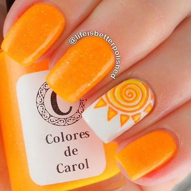 Идеи оранжевого маникюра. С какими цветами сочетается оранжевый ногти 41