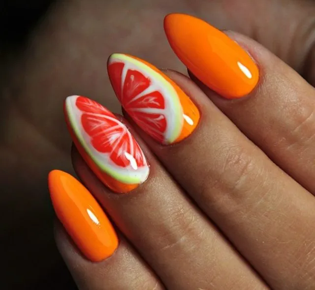Идеи оранжевого маникюра. С какими цветами сочетается оранжевый ногти 24