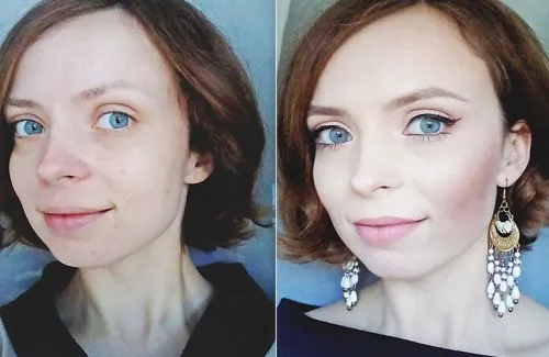 Лицо до нанесения макияжа и после