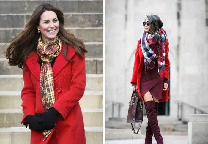 Модный шарф под красное пальто