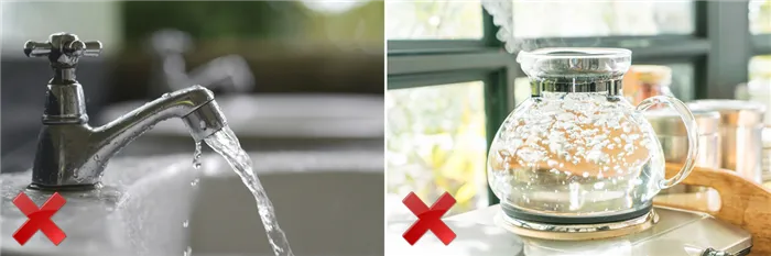 Не наполняйте паровой утюг водой из-под крана или кипяченой водой.