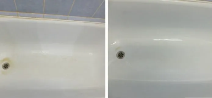 Ванна до и после чистки нашатырным спиртом
