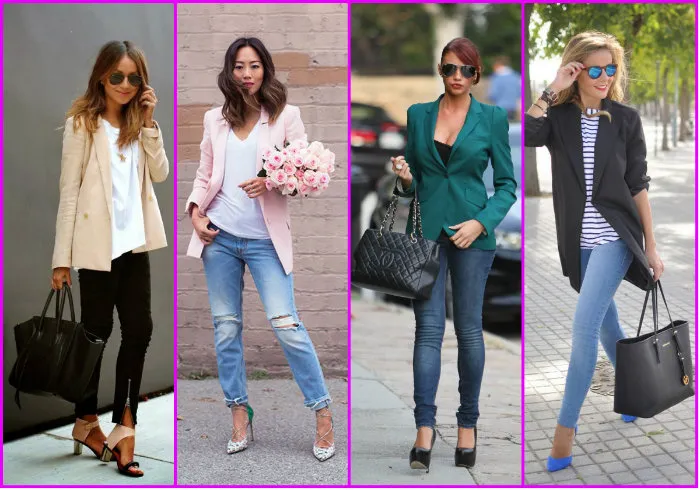 Комбинации женских брюк и пиджака