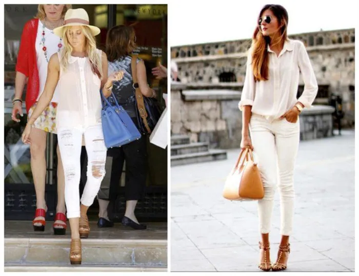 Белые брюки: стильные модели и модные образы. Что одеть с белыми брюками женщине фото 12