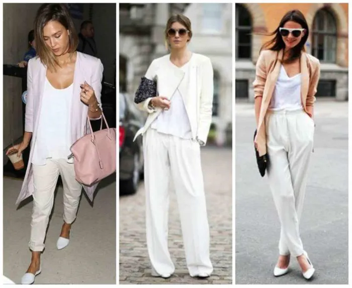 Белые брюки: стильные модели и модные образы. Что одеть с белыми брюками женщине фото 6