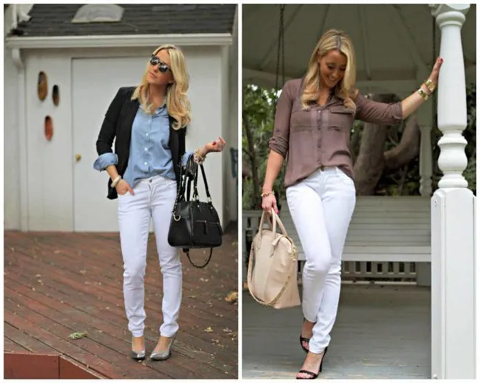 Белые брюки: стильные модели и модные образы. Что одеть с белыми брюками женщине фото 11