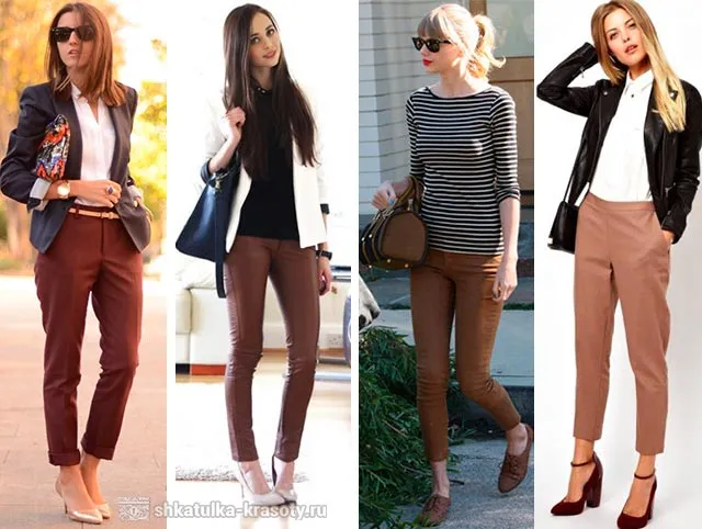 С чем носить коричневые брюки для женщин