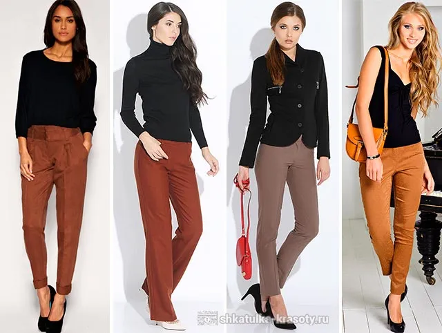 С чем носить коричневые брюки для женщин