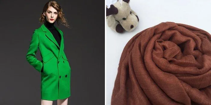 Зеленое пальто с коричневым шарфом