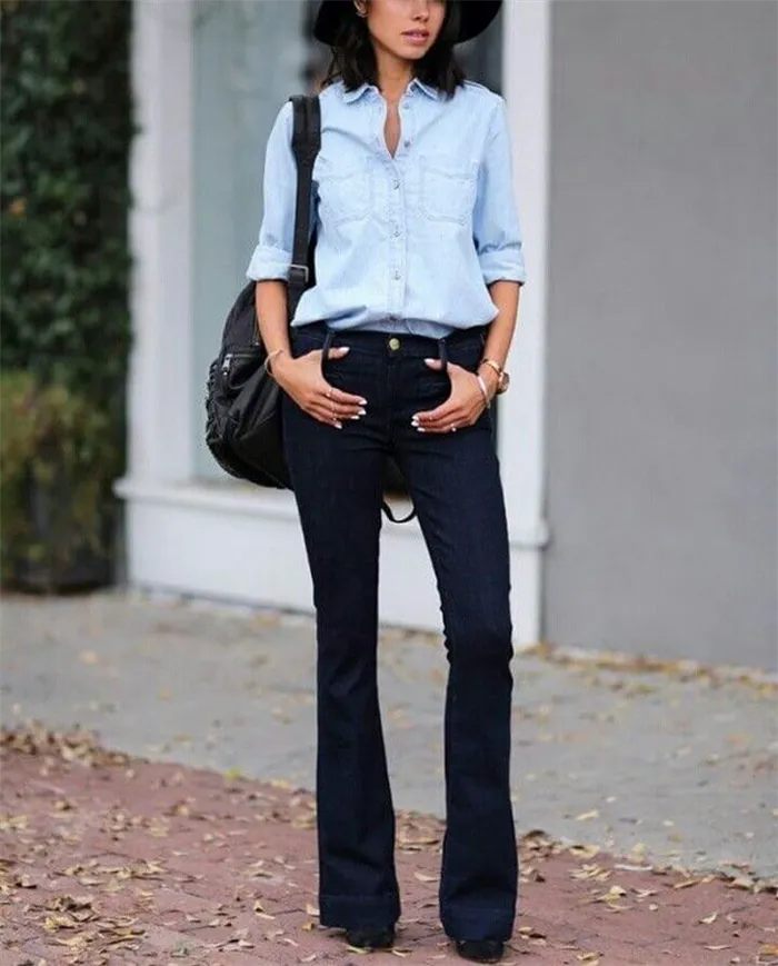 25 фото о том, как носить джинсы-колокол.
