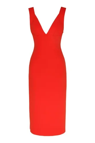 Красное платье-футляр с декольте Victoria Beckham