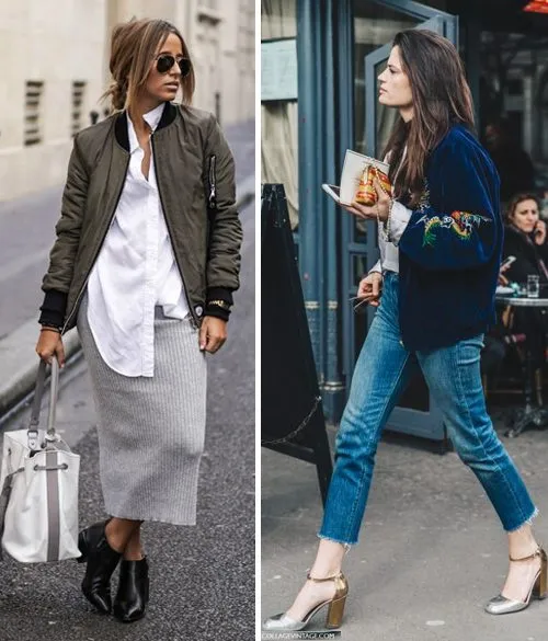 Куртки-бомбер женские в сочетании с юбкой или джинсами