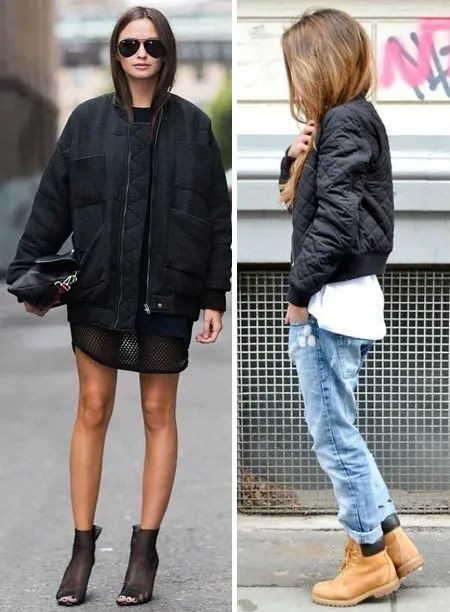 Черная куртка-бомбер: носить с платьем или джинсами