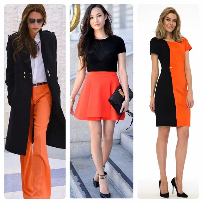 С каким цветом сочетается оранжевый цвет в одежде для женщин. Фото, кому идет, как выглядит, с чем носить. С каким цветом сочетается оранжевый? 4