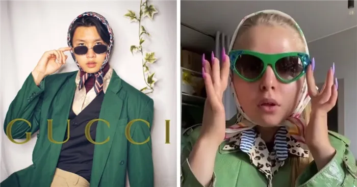 Платок, очки и много одежды: в ТикТоке пародируют стиль Gucci, и эти шутливые луки оценил даже сам Дом моды