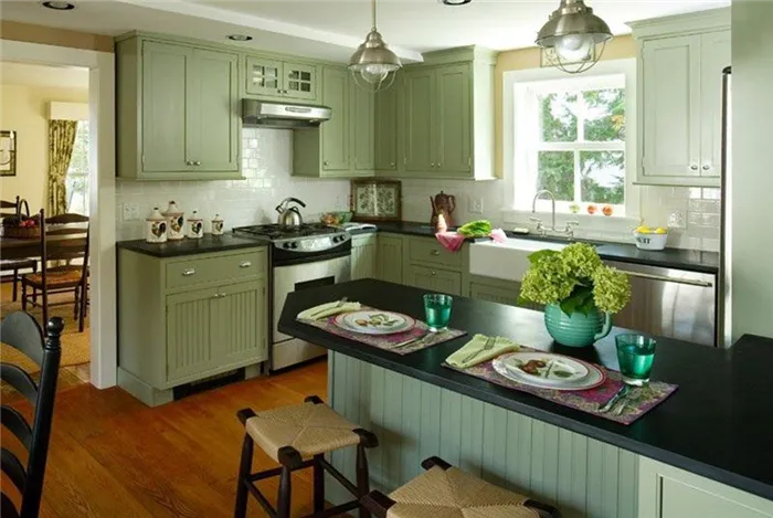 Сочетания зеленого цвета в интерьере кухни фото 5
