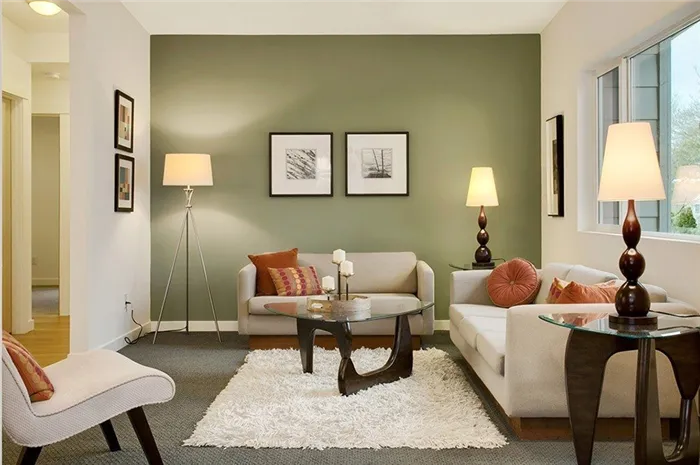 Сочетания зеленого цвета в интерьере гостиной фото 1