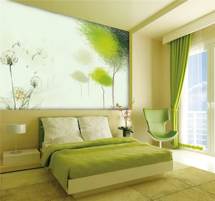Сочетания зеленого цвета в интерьере спальни фото 1