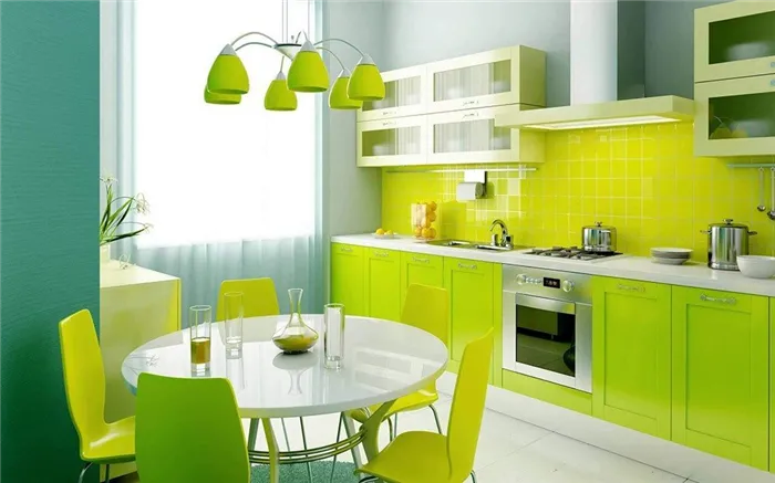 Сочетания зеленого цвета в интерьере кухни фото 7