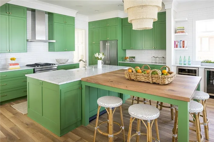 Сочетания зеленого цвета в интерьере кухни фото 3