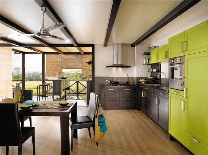 Сочетания зеленого цвета в интерьере кухни фото 2