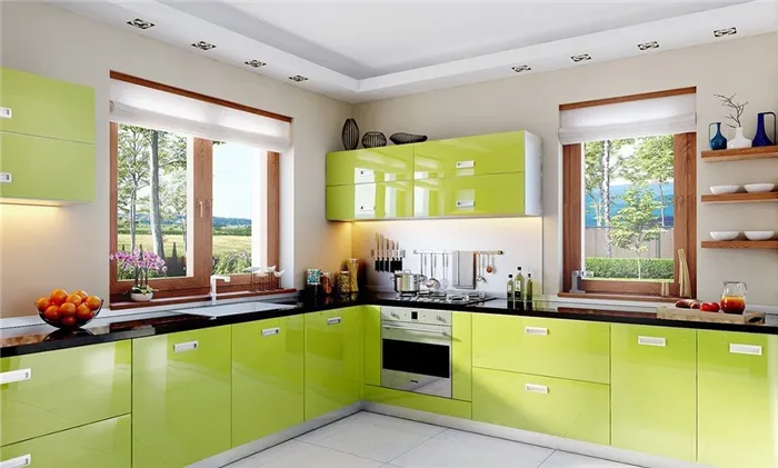 Сочетания зеленого цвета в интерьере кухни фото 1