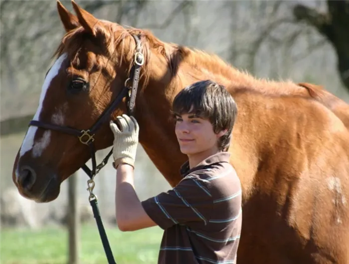 Актер Зак Эфрон в молодости рядом с лошадью