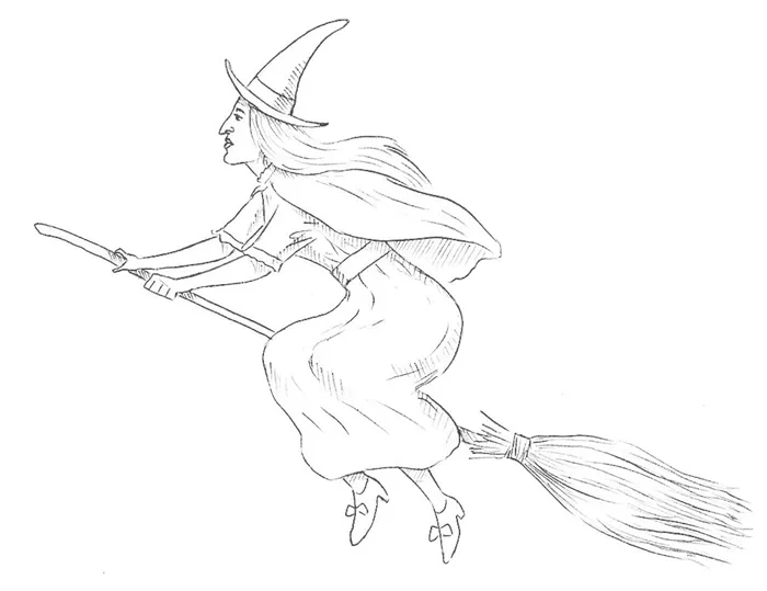 Как нарисовать ведьму. Как нарисовать шапку ведьмы? 5