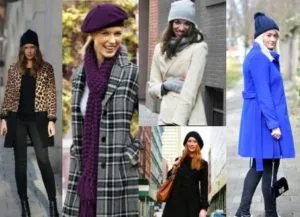 Различные варианты комбинации пальто и шапки