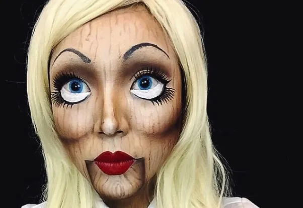 страшный макияж куклы на Хэллоуин