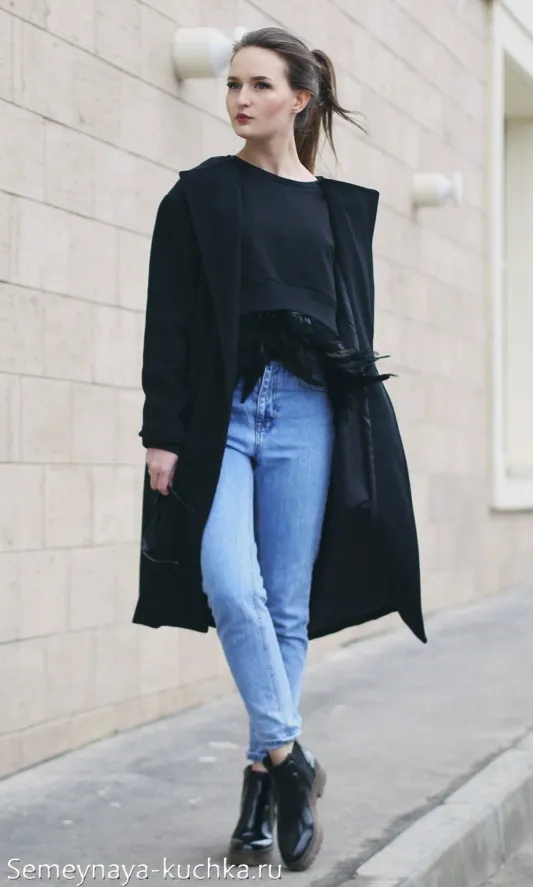 черное пальто под джинсы