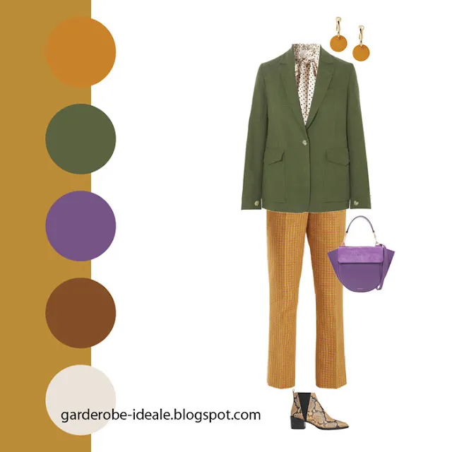 Сочетание оранжевого, зеленого и фиолетового цвета в одежде