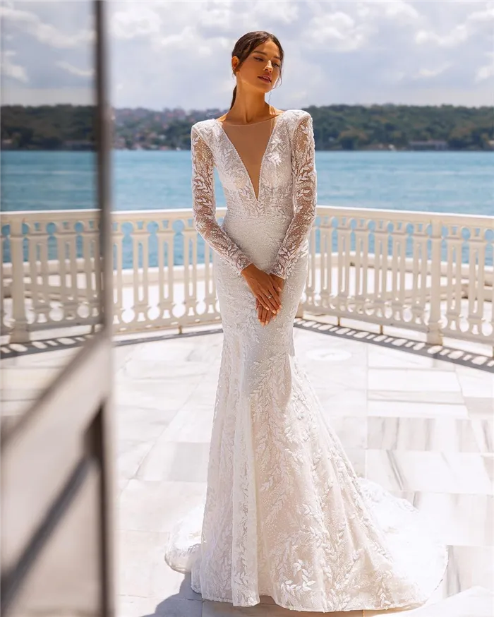 Свадебное платье русалка с вышивкой