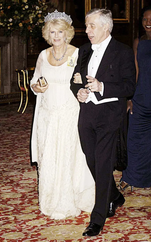 Камилла, герцогиня Корнуолльская и министр юстиции Джек Стро на государственном банкете в Виндзорском замке в рамках двухдневного государственного визита в Великобританию, 26 марта 2008 г.