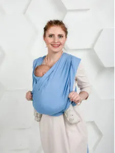 Слинг-шарф для новорожденного трикотажный, слинг переноска для детей с 0 Мамарада Небесный 100% хлопок, image 1
