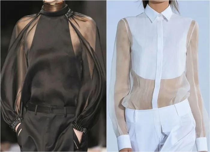 Прозрачная блузка: создаем стильный лук. Как носить прозрачную блузку. 6