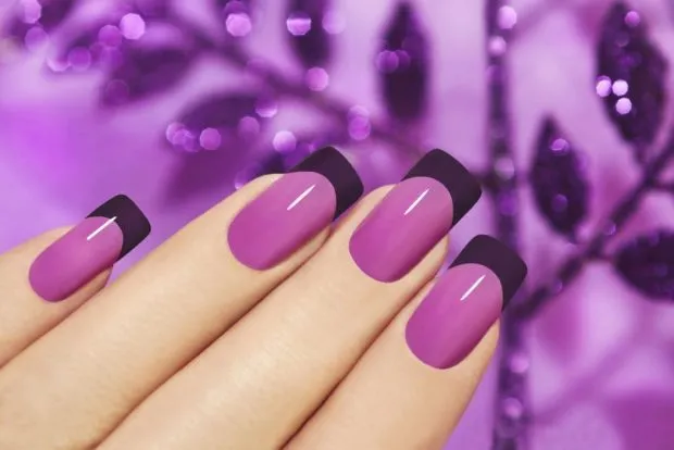 арочное моделирование ногтей: форма фиолетовый френч