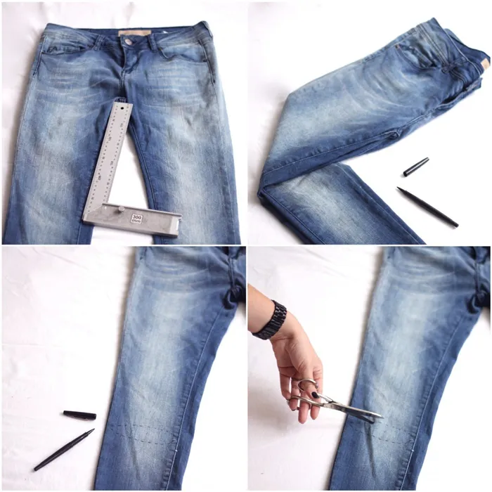 Как обрезать джинсы внизу с бахромой. Как оформить низ джинсов. 67