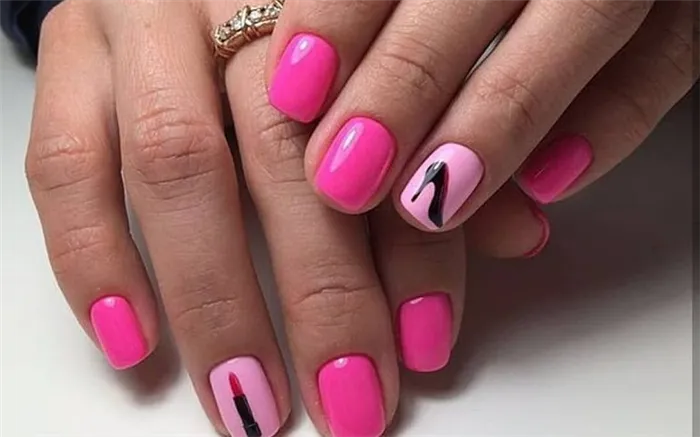 Красивый розовый маникюр 2020-2021. Фото трендового дизайна на короткие и длинные ногти. С каким цветом сочетается розовый на ногтях. 32