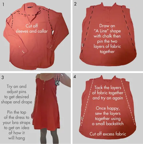 10 способов переделать мужскую рубашку в женскую модную одежду. Как из рубашки сделать платье. 6
