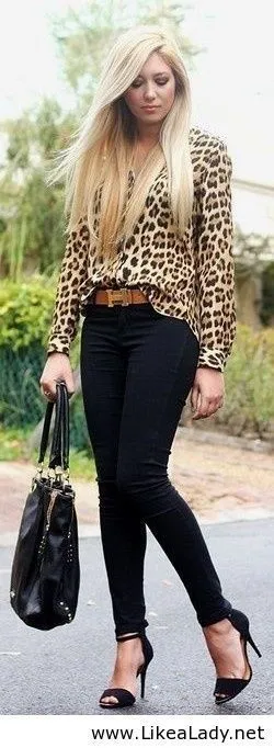 леопардовая блузка с чем носить и темные брюки фото