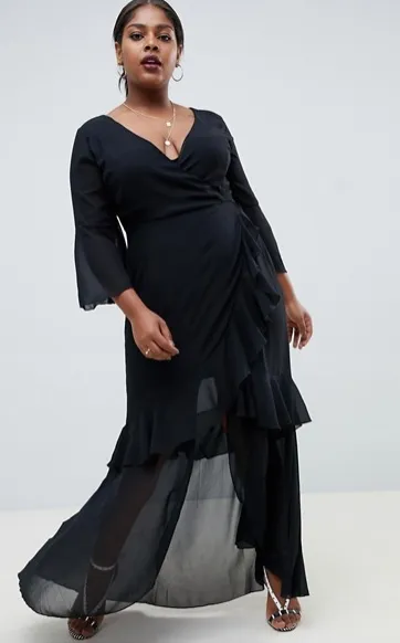 Черное шифоновое платье в пол для пышных девушек