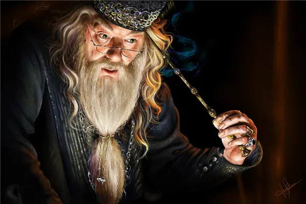 Профессор Дамблдор с волшебной палочкой