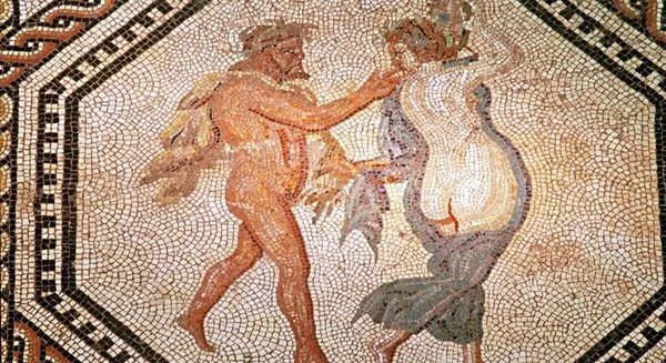 Древнеримская мозаика, изображающая полуобнажённых мужчину и женщину