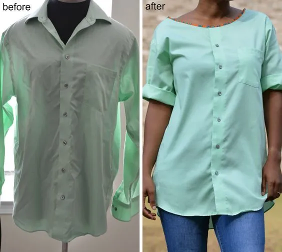10 способов переделать мужскую рубашку в женскую модную одежду. Как из рубашки сделать платье. 36